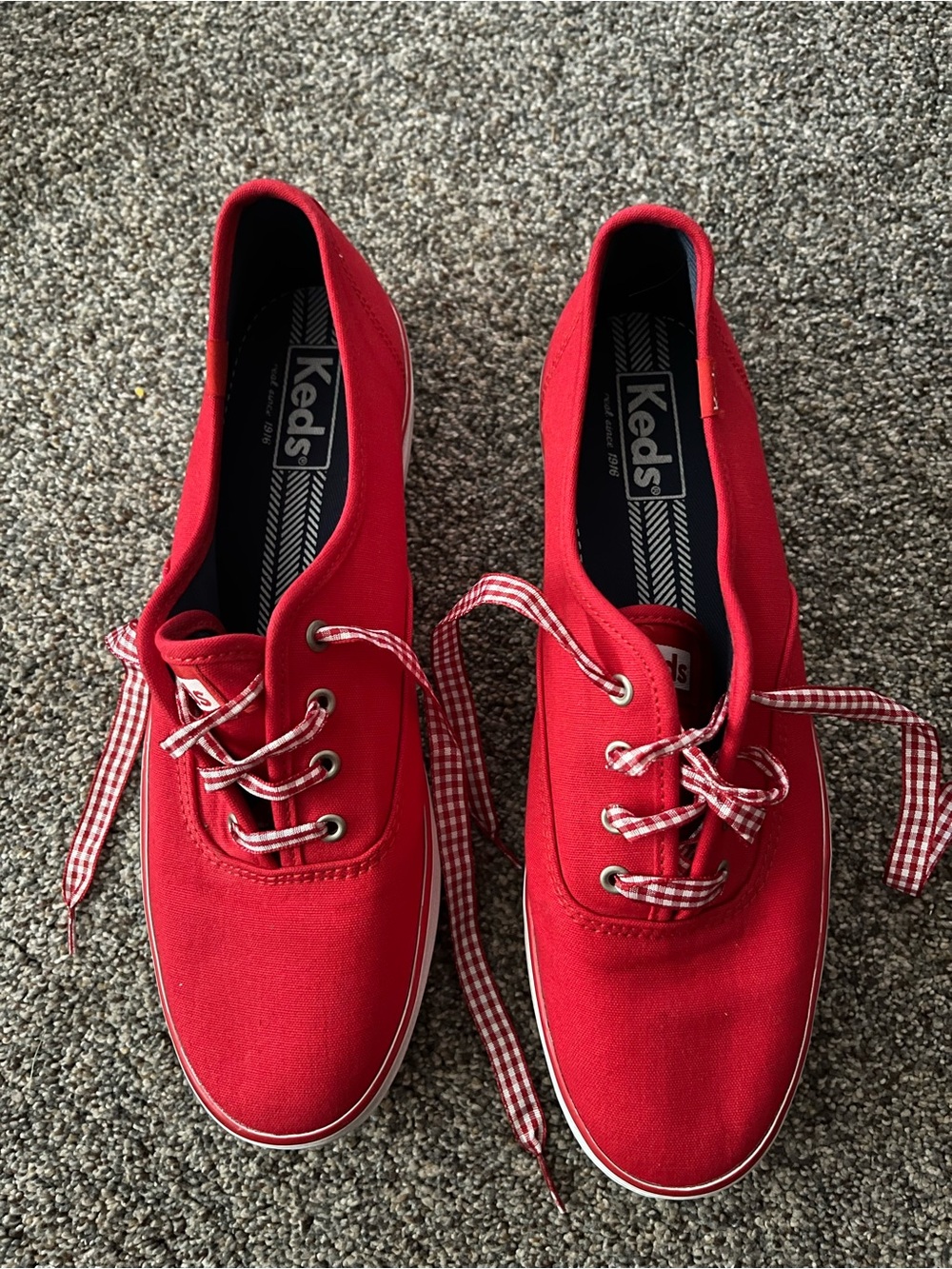 Keds Red Canvas Sneakers with Gingham Laces